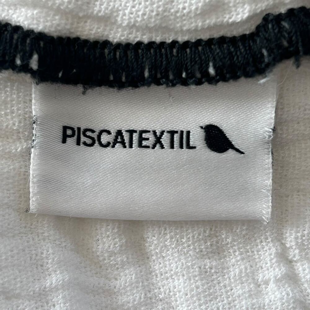 PISCATEXTIL 100% Cotton Throw Blanket 50” x 70” White w/ Black Trim - Picture 4 of 5